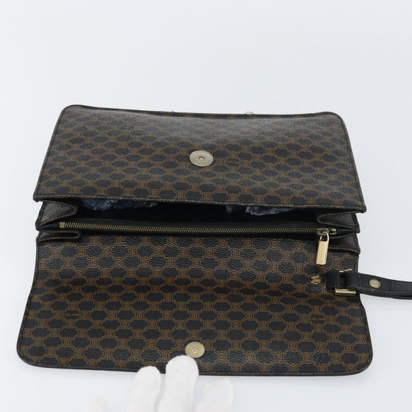 CELINE Macadam Canvas Clutch Bag PVC Leather Black Gold Auth 153735