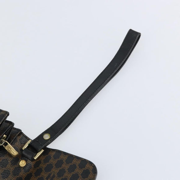CELINE Macadam Canvas Clutch Bag PVC Leather Black Gold Auth 153735