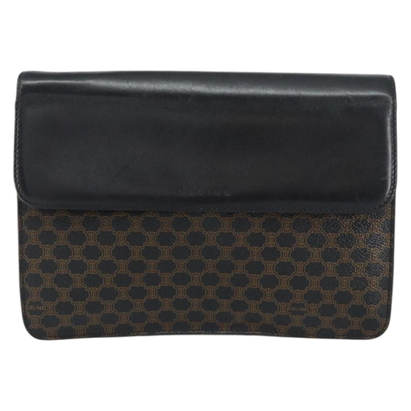 CELINE Macadam Canvas Clutch Bag PVC Leather Black Gold Auth 153735