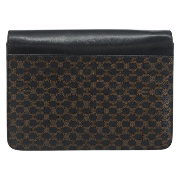 CELINE Macadam Canvas Clutch Bag PVC Leather Black Gold Auth 153735