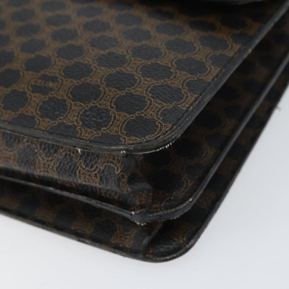 CELINE Macadam Canvas Clutch Bag PVC Leather Black Gold Auth 153735