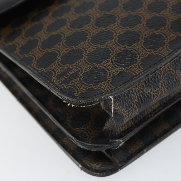 CELINE Macadam Canvas Clutch Bag PVC Leather Black Gold Auth 153735