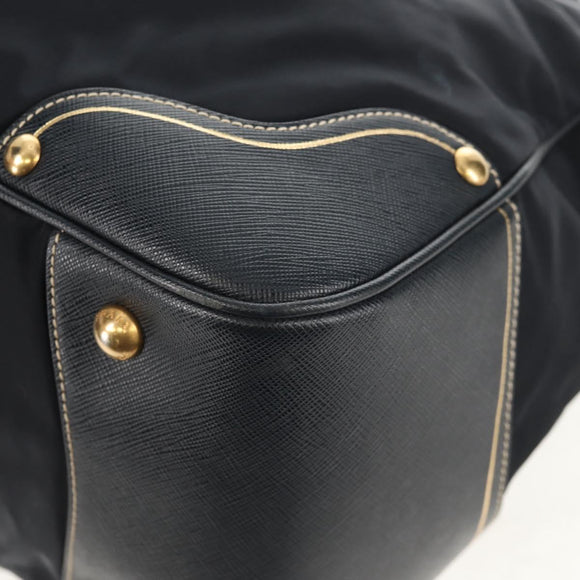 PRADA Hand Bag Nylon Leather Navy Gold BR3684 Auth 153736V