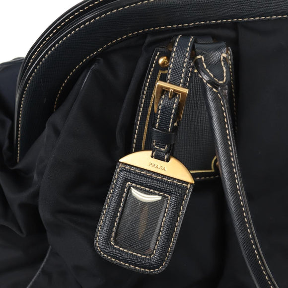 PRADA Hand Bag Nylon Leather Navy Gold BR3684 Auth 153736V