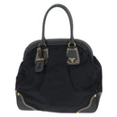 PRADA Hand Bag Nylon Leather Navy Gold BR3684 Auth 153736V-13