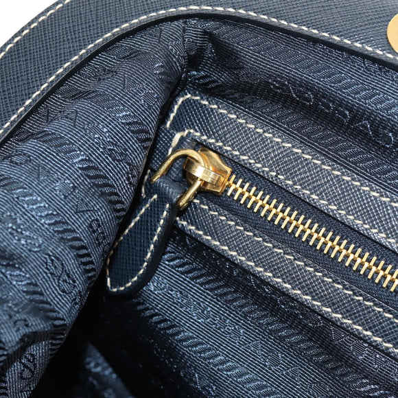 PRADA Hand Bag Nylon Leather Navy Gold BR3684 Auth 153736V