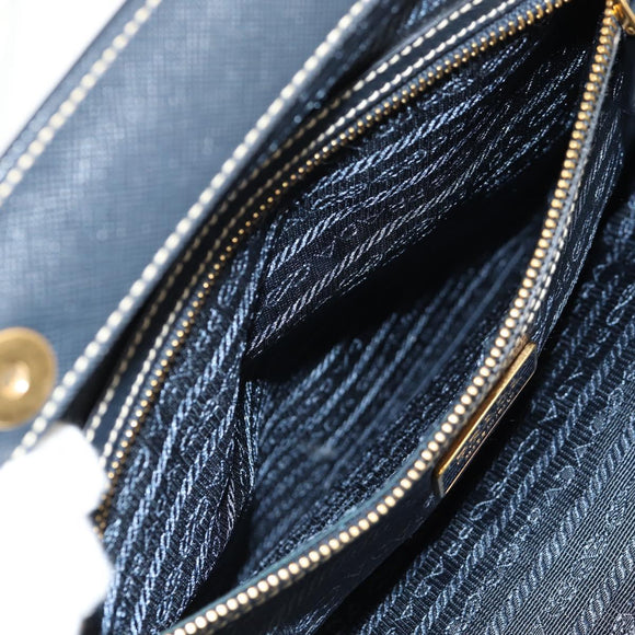 PRADA Hand Bag Nylon Leather Navy Gold BR3684 Auth 153736V