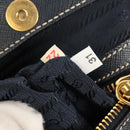PRADA Hand Bag Nylon Leather Navy Gold BR3684 Auth 153736V-11