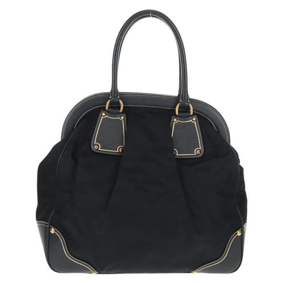 PRADA Hand Bag Nylon Leather Navy Gold BR3684 Auth 153736V