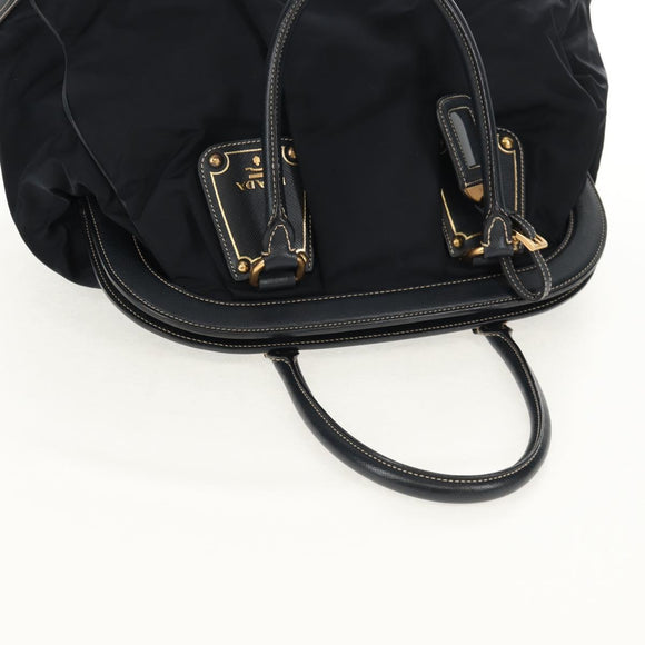 PRADA Hand Bag Nylon Leather Navy Gold BR3684 Auth 153736V