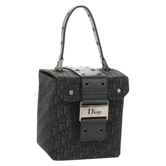 Christian Dior Trotter Canvas Vanity Pouch Black Silver Auth 153737V