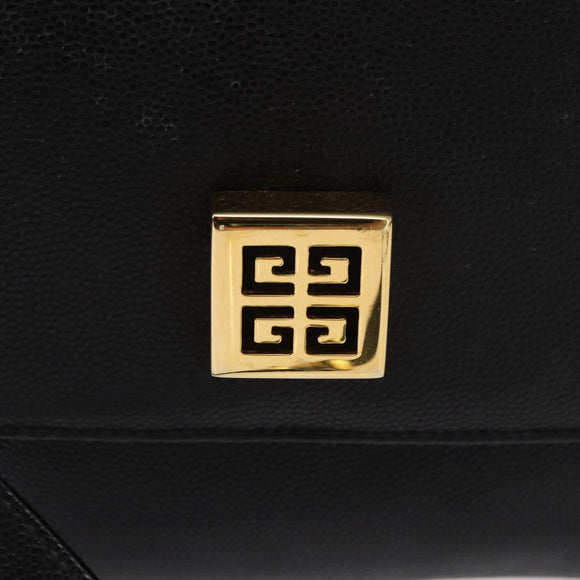 GIVENCHY Shoulder Bag Leather Black Gold Auth 153738