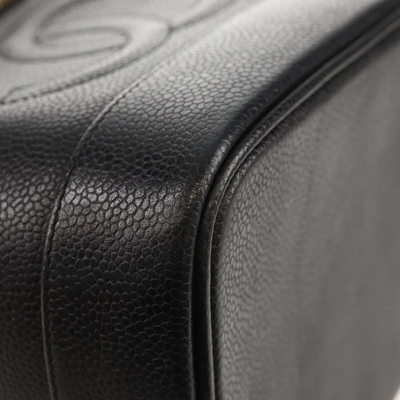 CHANEL COCO Mark Vanity Pouch Caviar Skin Black Gold CC Auth 153739SAV