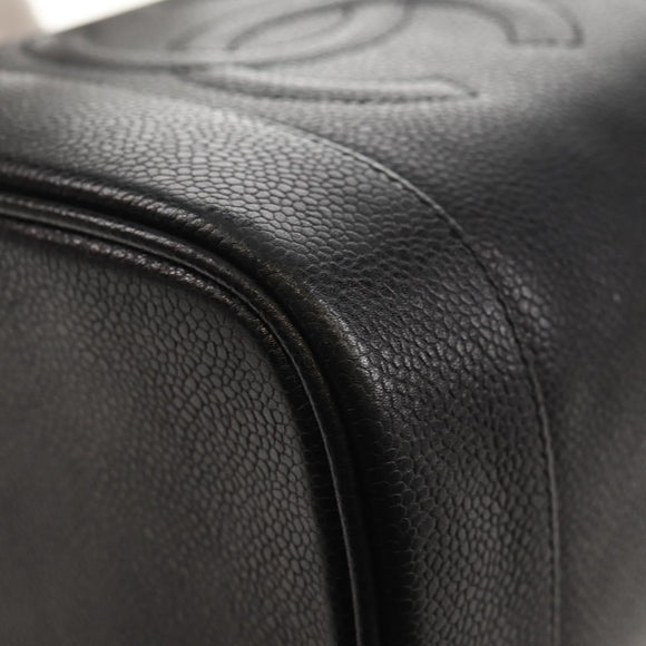 CHANEL COCO Mark Vanity Pouch Caviar Skin Black Gold CC Auth 153739SAV