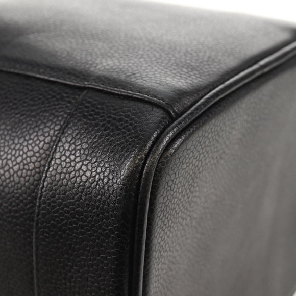 CHANEL COCO Mark Vanity Pouch Caviar Skin Black Gold CC Auth 153739SAV