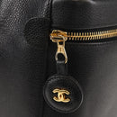 CHANEL COCO Mark Vanity Pouch Caviar Skin Black Gold CC Auth 153739SAV-14