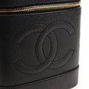 CHANEL COCO Mark Vanity Pouch Caviar Skin Black Gold CC Auth 153739SAV-15