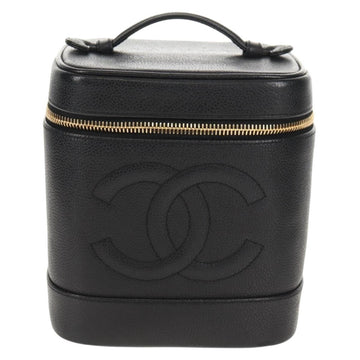 CHANEL COCO Mark Vanity Pouch Caviar Skin Black Gold CC Auth 153739SAV - 0