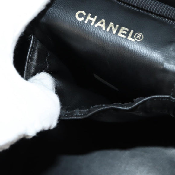 CHANEL COCO Mark Vanity Pouch Caviar Skin Black Gold CC Auth 153739SAV