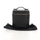 CHANEL COCO Mark Vanity Pouch Caviar Skin Black Gold CC Auth 153739SAV-26