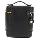 CHANEL COCO Mark Vanity Pouch Caviar Skin Black Gold CC Auth 153739SAV-3