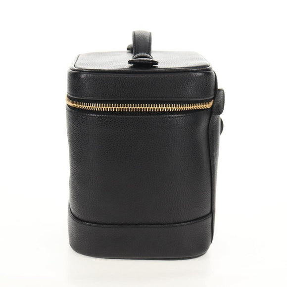 CHANEL COCO Mark Vanity Pouch Caviar Skin Black Gold CC Auth 153739SAV