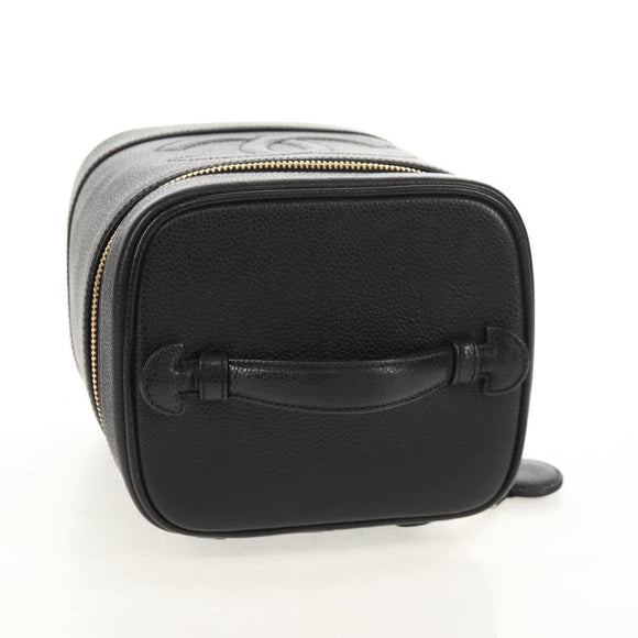 CHANEL COCO Mark Vanity Pouch Caviar Skin Black Gold CC Auth 153739SAV