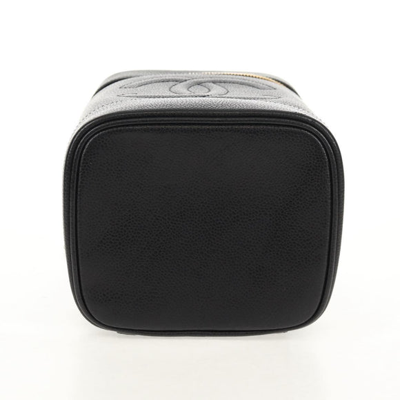 CHANEL COCO Mark Vanity Pouch Caviar Skin Black Gold CC Auth 153739SAV