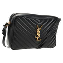 SAINT LAURENT Shoulder Bag Lamb Skin Black Gold Auth 153740SAM-1