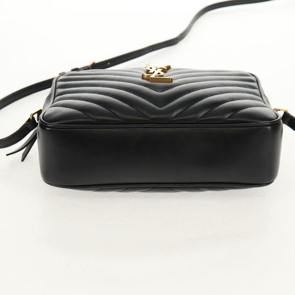 SAINT LAURENT Shoulder Bag Lamb Skin Black Gold Auth 153740SAM