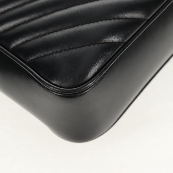 SAINT LAURENT Shoulder Bag Lamb Skin Black Gold Auth 153740SAM