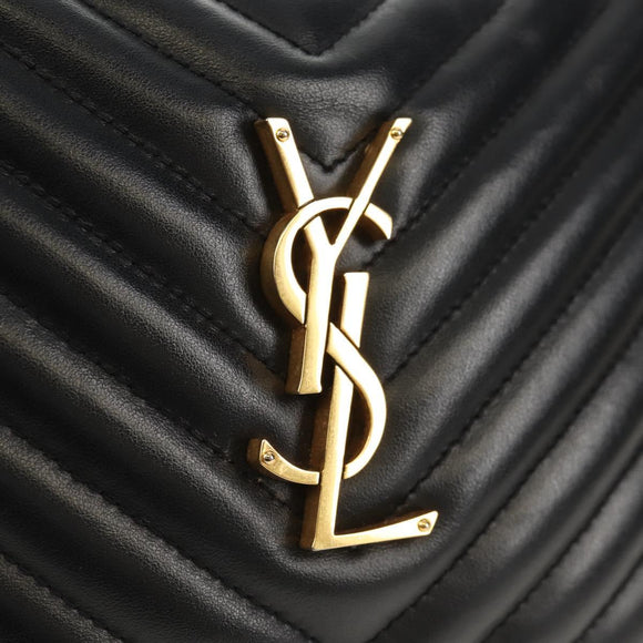 SAINT LAURENT Shoulder Bag Lamb Skin Black Gold Auth 153740SAM