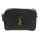 SAINT LAURENT Shoulder Bag Lamb Skin Black Gold Auth 153740SAM-13