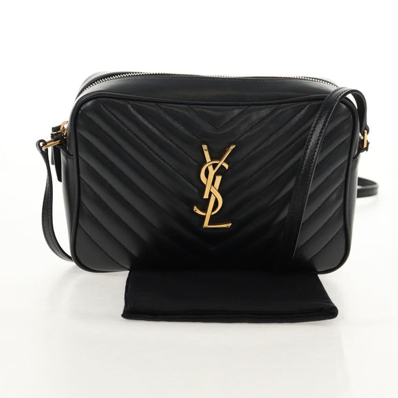 SAINT LAURENT Shoulder Bag Lamb Skin Black Gold Auth 153740SAM