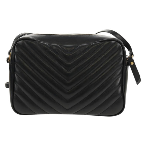 SAINT LAURENT Shoulder Bag Lamb Skin Black Gold Auth 153740SAM