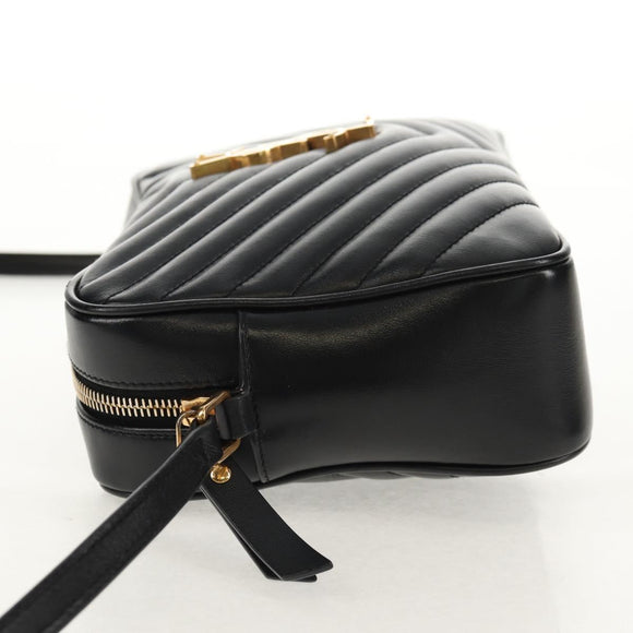 SAINT LAURENT Shoulder Bag Lamb Skin Black Gold Auth 153740SAM