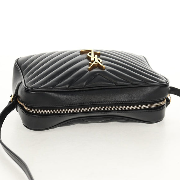 SAINT LAURENT Shoulder Bag Lamb Skin Black Gold Auth 153740SAM