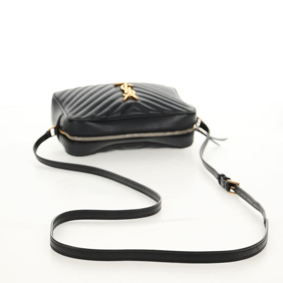 SAINT LAURENT Shoulder Bag Lamb Skin Black Gold Auth 153740SAM