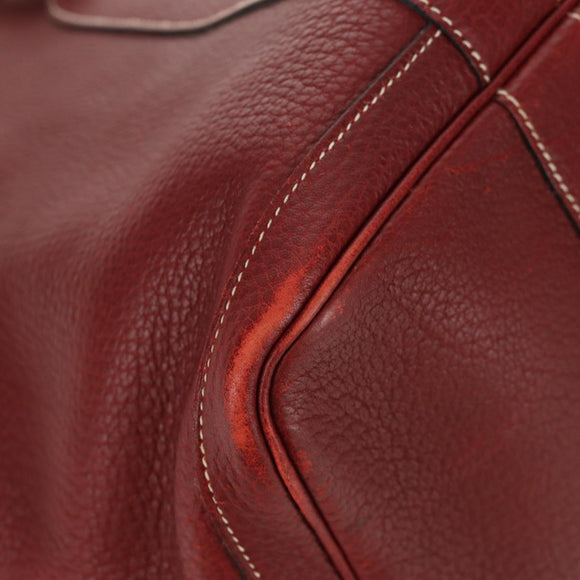 HERMES Garden Party PM Hand Bag Leather Wine Red Silver Auth 153742V