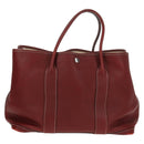 HERMES Garden Party PM Hand Bag Leather Wine Red Silver Auth 153742V-3