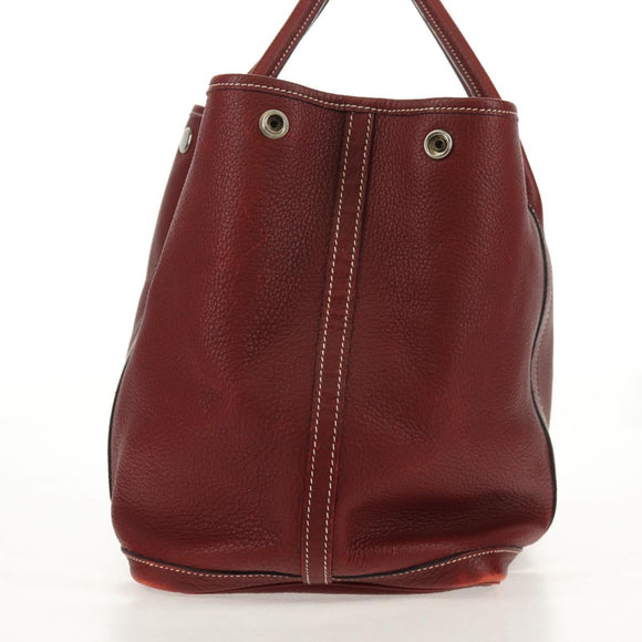 HERMES Garden Party PM Hand Bag Leather Wine Red Silver Auth 153742V