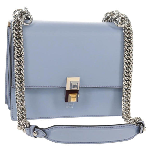 FENDI Cany Small Shoulder Bag Leather Light Blue Silver 8M0381 Auth 153743V