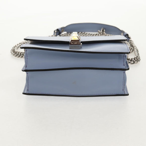 FENDI Cany Small Shoulder Bag Leather Light Blue Silver 8M0381 Auth 153743V