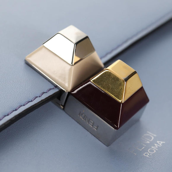 FENDI Cany Small Shoulder Bag Leather Light Blue Silver 8M0381 Auth 153743V