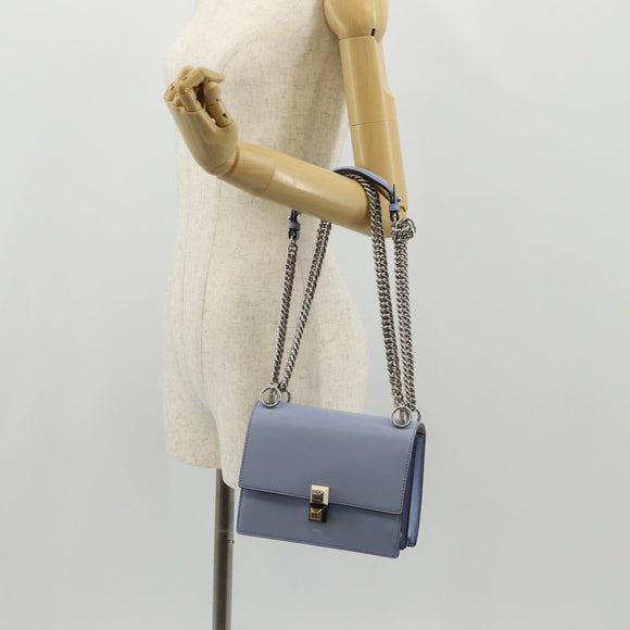 FENDI Cany Small Shoulder Bag Leather Light Blue Silver 8M0381 Auth 153743V