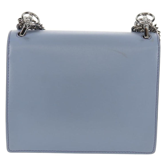 FENDI Cany Small Shoulder Bag Leather Light Blue Silver 8M0381 Auth 153743V