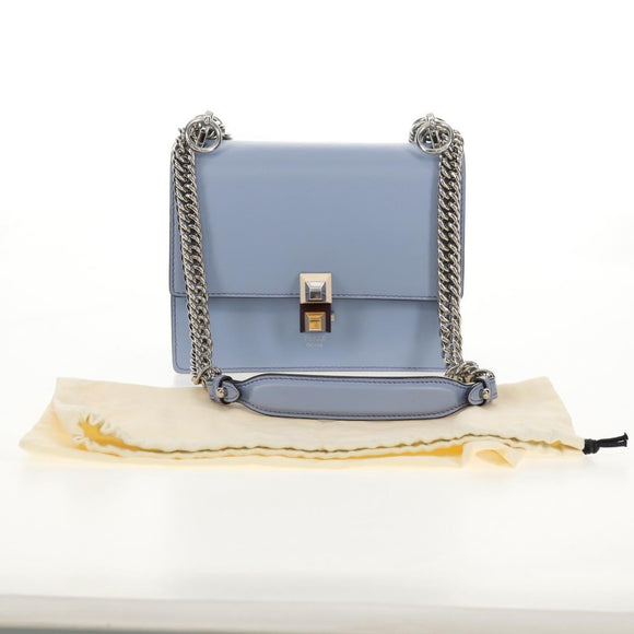 FENDI Cany Small Shoulder Bag Leather Light Blue Silver 8M0381 Auth 153743V