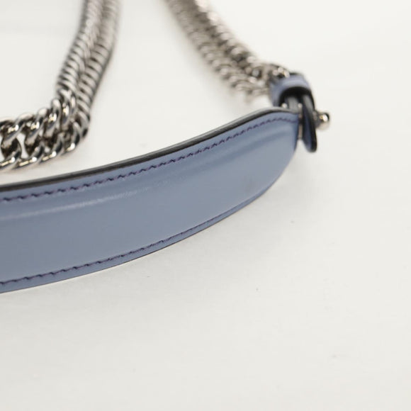 FENDI Cany Small Shoulder Bag Leather Light Blue Silver 8M0381 Auth 153743V