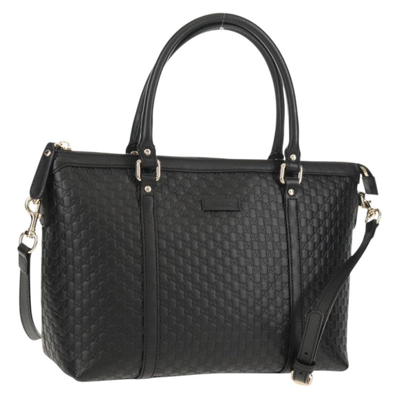 GUCCI Micro GG Canvas Tote Bag Outlet 2way Black Gold 449656 Auth 153748SAM