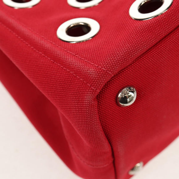 PRADA Canapa PM Hand Bag Canvas 2way Red Silver Auth 153759V